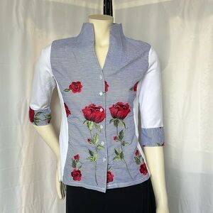 Vintage Nara Camicie Italian Embroidered Button Down Blouse